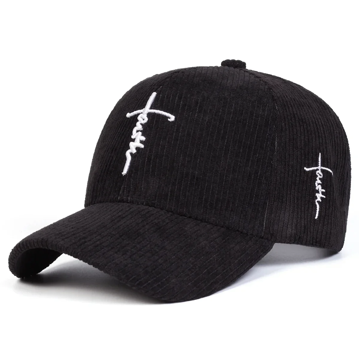 Unisex Letter Cross Embroidery Corduroy Baseball Caps Spring and Autumn Outdoor Adjustable Casual Hats Sunscreen Hat Sports Cap