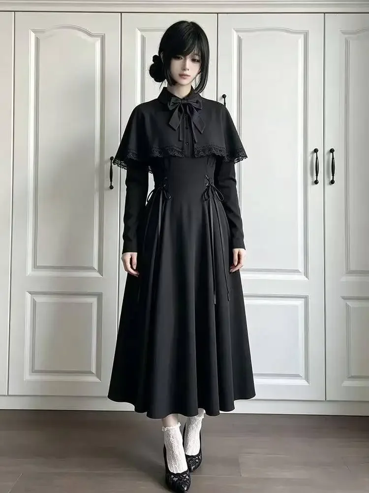 Elegant Gothic Lace Dress for Womens Vintage Lolita Long Sleeve Slim Streetwear Y2K Stylish Evening Party Gathering Outfit - view 6