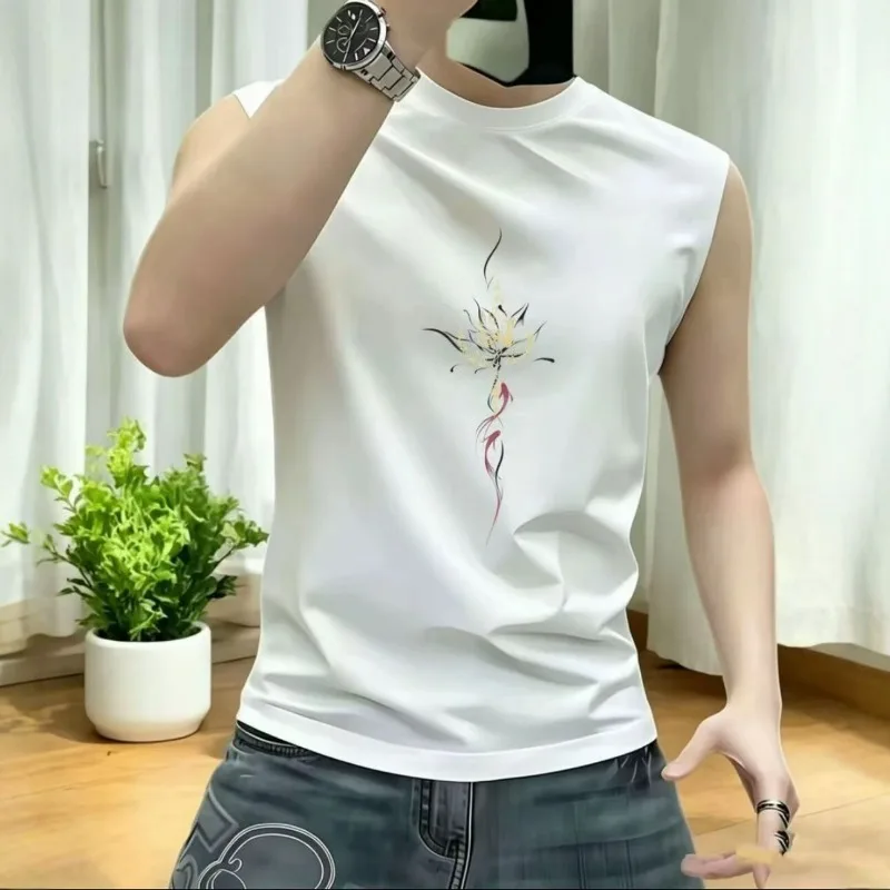 The New Men's Sleeveless Vest Is A Summer Trend Slimming and Printed Round-neck Waistcoat Fashionable