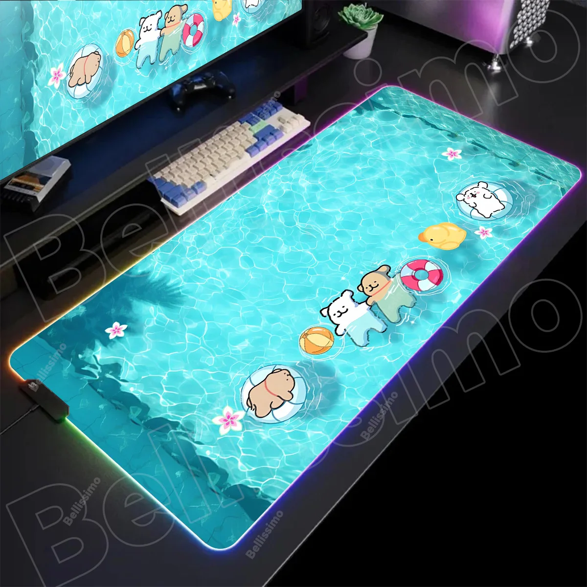 

Mouse Pad Cartoon Line Dog Gaming Accessories Mousepad Gamer LED Lighting PC Computer Kawaii Desk Mat RGB Keyboard Tablet Pad