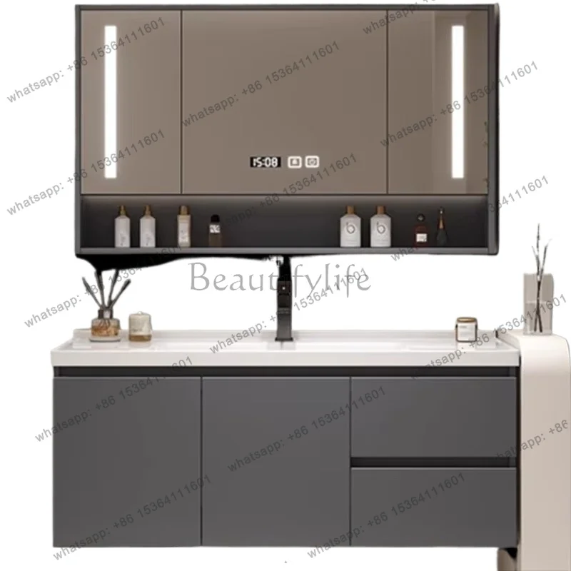 YJ Organizer Smart Bathroom Cabinet Modern Combination Washbasin Wood Bathroom Cabinet Shelf Luxury Meuble Salle De Bain Furnitu