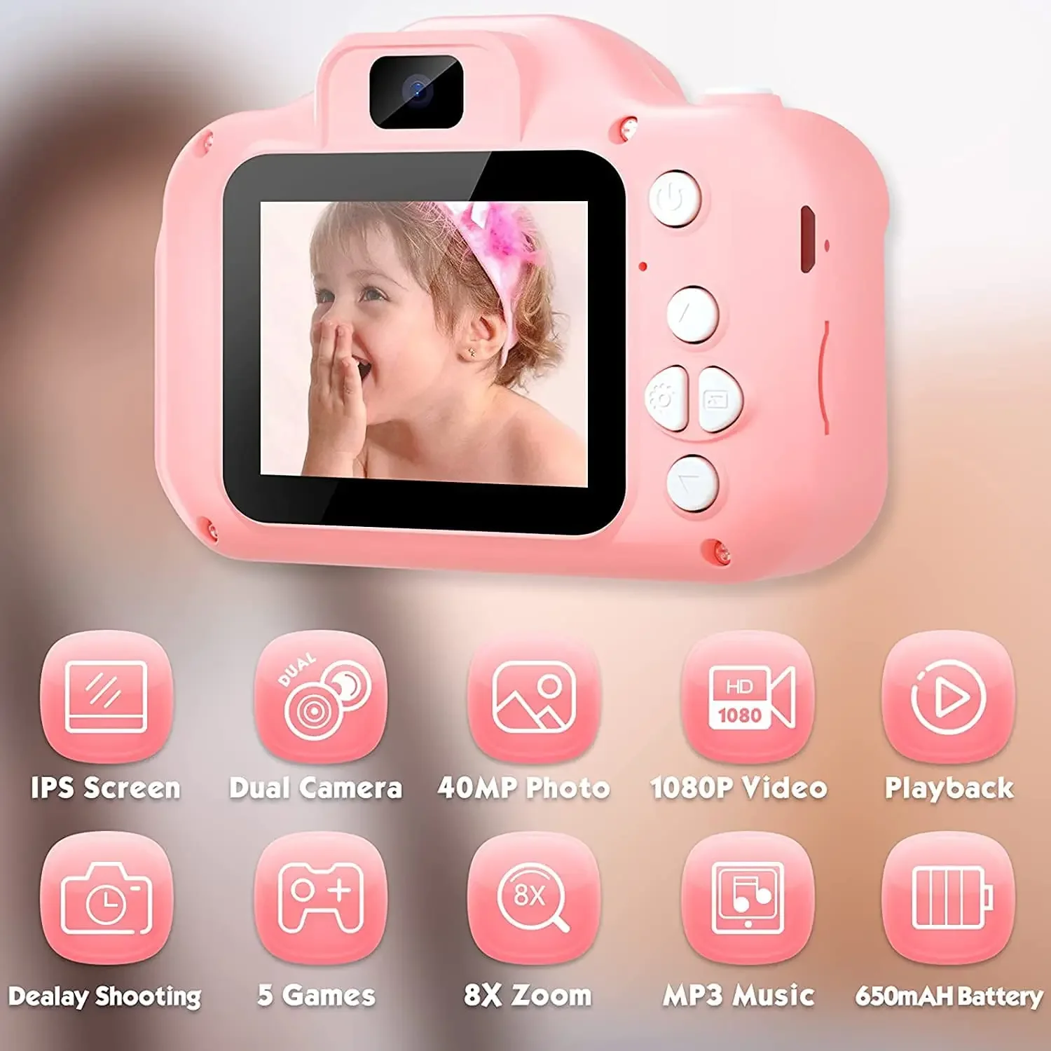 Mini Cute Cartoon Camera for Kids, câmera digital para criança, brinquedo com vídeo, melhor presente de aniversário para crianças, 20MP