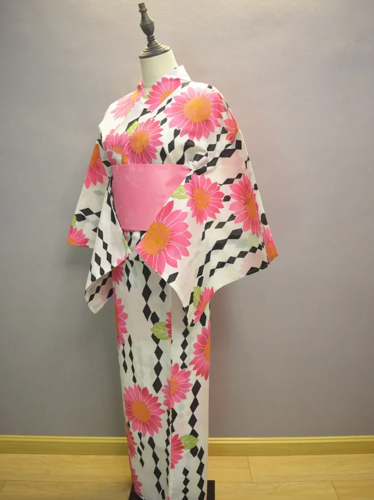 Yukata-女性のための日本の綿の着物、伝統的なひまわり、160cm、10代の女の子、新しいスタイル