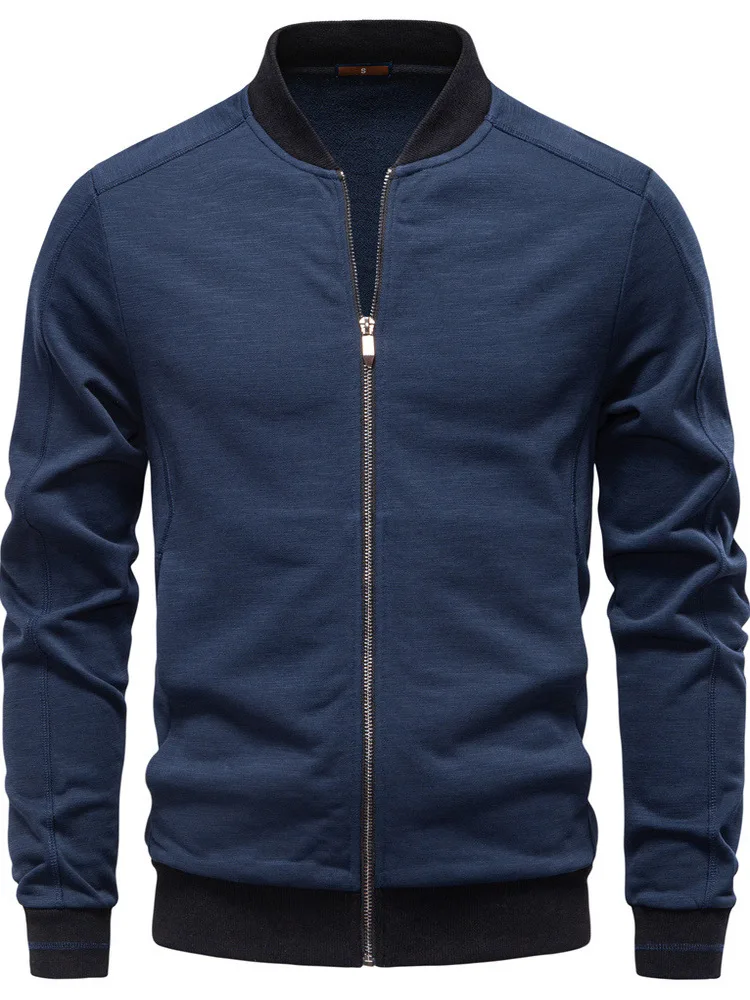 

Fall 2025 Men's Busin Casual Thin Baseball Collar Jaet Outerwear Versatile Lightweight Cotton Blend Long Sve Coat