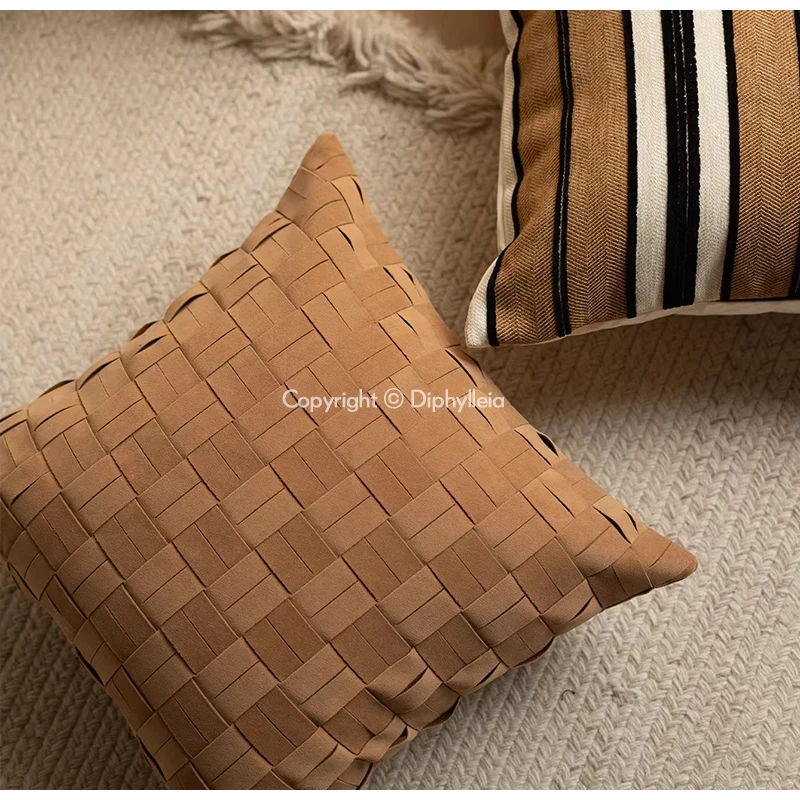 Diphylleia Modern Stylish Basketweave Suede Cushion Cover Soft Neutral And Richly Textured Throw Pillowcase In Beige Mocha Brown