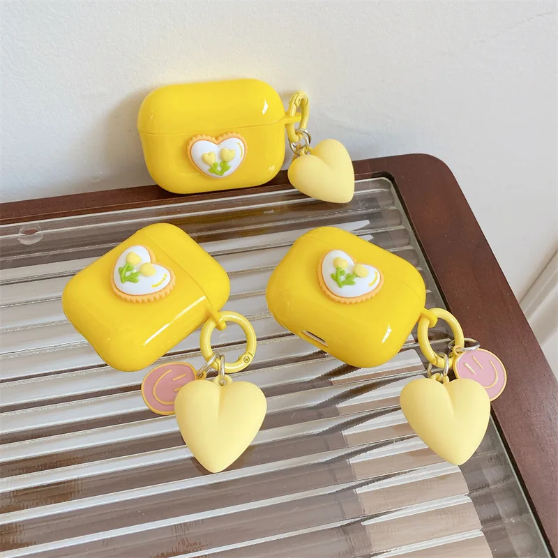 Ins Style Yellow Tulip Love Heart Earphone Case for Apple Airpods Pro2 Case for Airpods 3 3rd Generation AirPod 2 1 Case