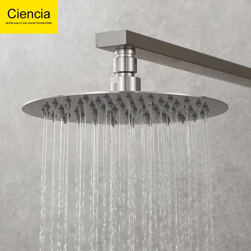 

Ciencia Brushed Nickel 8'' 10'' 12'' Fixed Shower Head 304 Stainless Steel Rain Shower Head Shower Head Swiveling Adjust