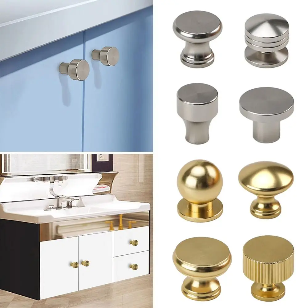 Bouton de tiroir d'armoire moleté Simple, rond doré, poignée de porte Portable à trou unique pour la maison