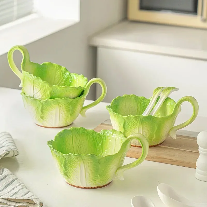 Creative Ceramic Imitation Cabbage Instant Noodle Bowl Large Soup Bowl Household Fruit Salad Bowl New Special-shaped Tableware