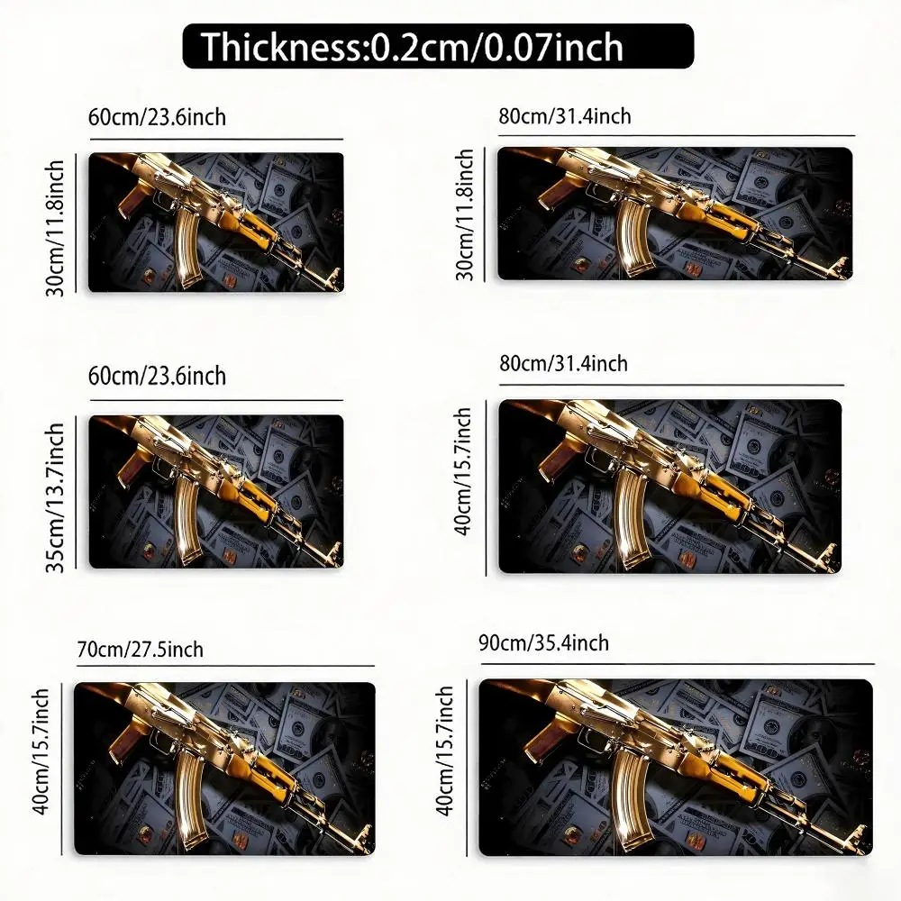 AK-47 بندقية الاعتداء وعلامة الدولار تصميم لوحة الماوس XXL اضافية كبيرة الحجم الكمبيوتر حصيرة مكتبية المطاط المضادة للانزلاق الألعاب لوحة المفاتيح حصيرة