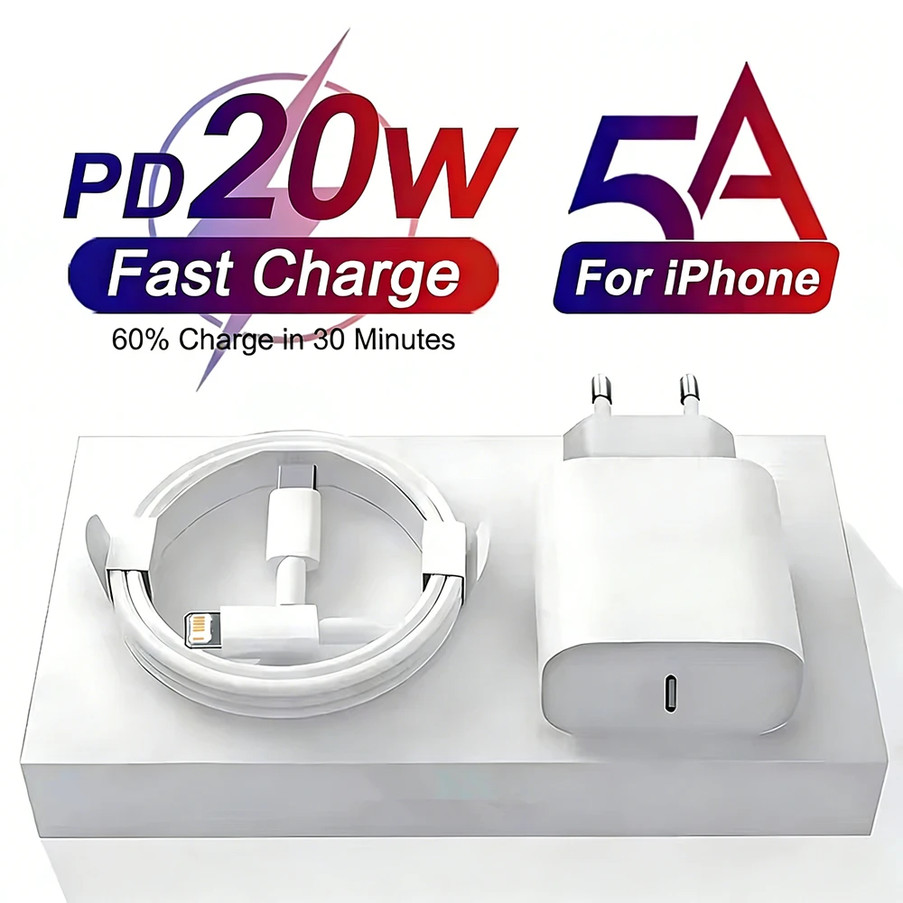 

20W PD EU Fast Wall Charger For iPhone 11 12 13 Mini 14 Pro Max 6S 7 8 14 Plus X XR XS Max SE Quick Charge USB-C Charging Cable