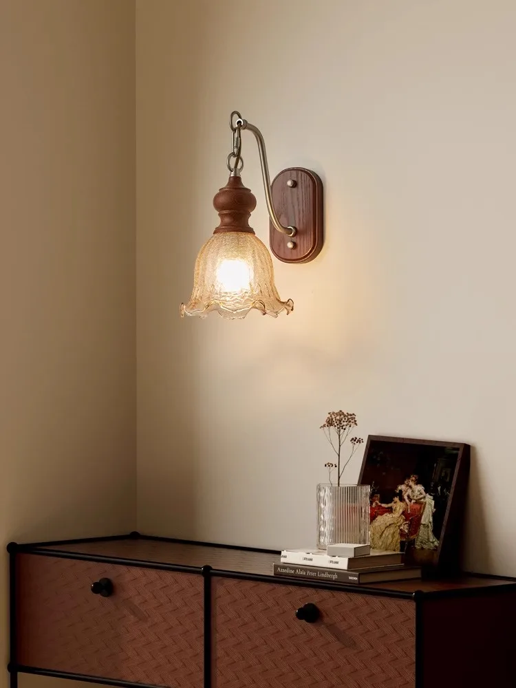 

Retro Ice Crack Wall Lamp Living Room Background Wall Solid Wood Lamp Hallway Aisle Bedroom Bedside Atmosphere Lamp