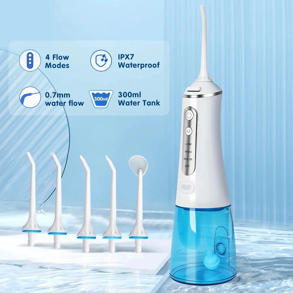 Xiaomi Dental Oral Irrigator Water Flosser Thread Teeth Pick Mouth Washing Machine 5 Nozzels 3 Modes USB Rechargeable 300ml Tank