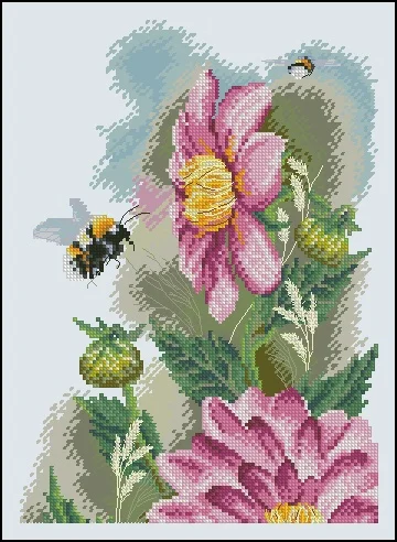 

Cross stitch Kit 14CT Canvas Cross Stitch Embroidery Set Craft --15-bees and dahlias 30-38 Cross Stitch Set