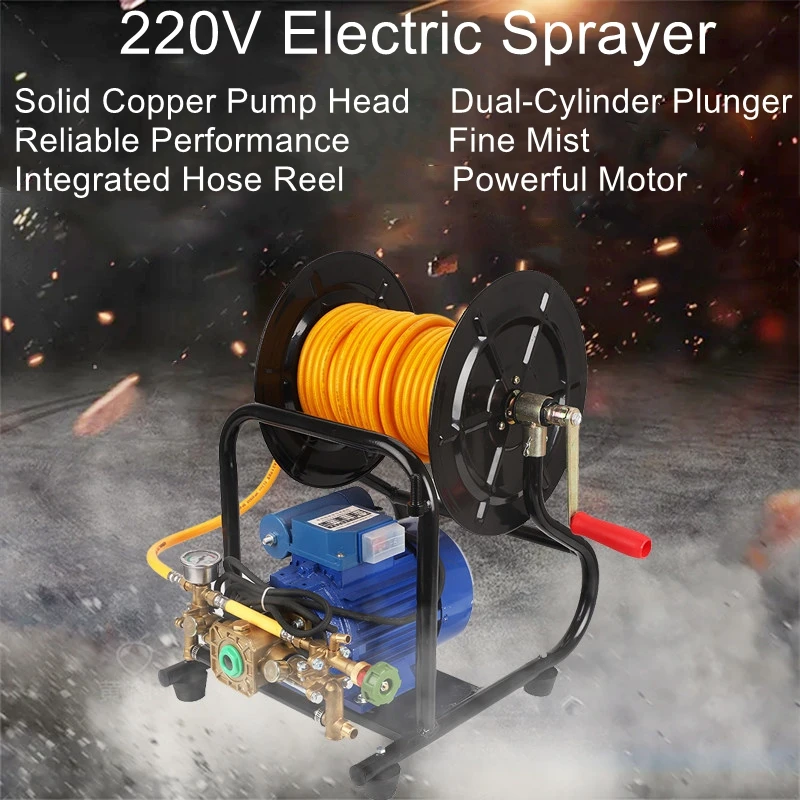 220V Household Garden Greenhouse Rice Farming Portable Four-Stroke High-Pressure Sprayer with Integrated Hose Reel