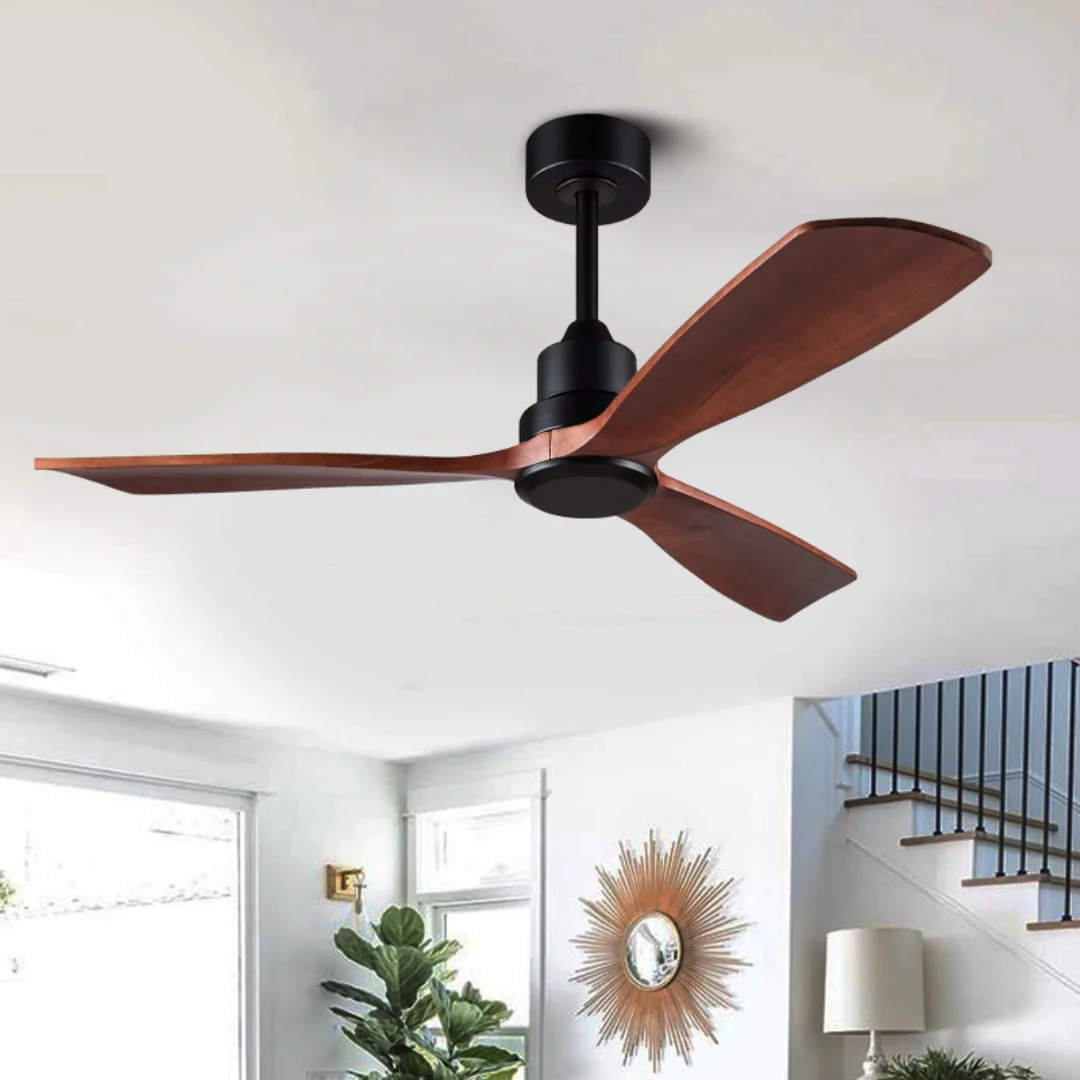 52 Inch Natural Wood Ceiling Fan with Remote Control 3 Fan Blades Reversible DC Motor Ceiling Fan Decorative Home Ceiling Fans