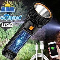 LED Solar Flashlight USB Rechargeable Flashlights with side COB Outdoor Long-range Torch Emergency Power Bank Hand Camping Lamp