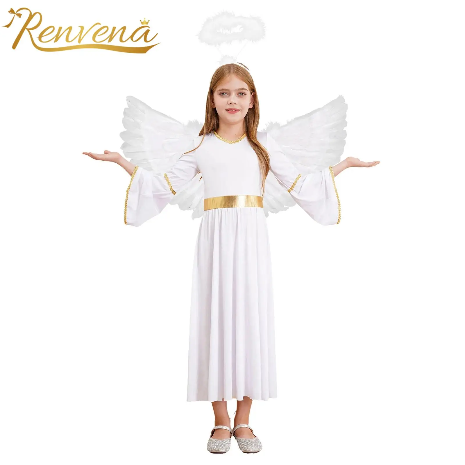 Girls Party Dress Angel Costume White Greek God Robe Princess Cosplay Costumes Role Play Carnival Performance Dress with Wings