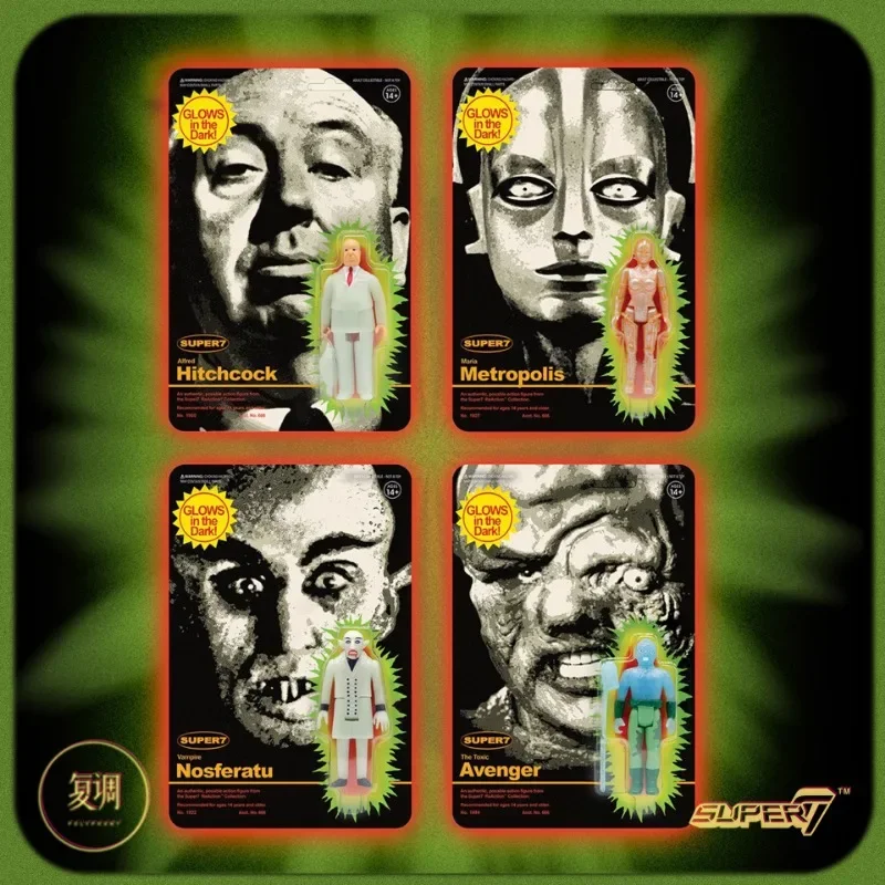 In Stock Super7 Monster Glow-in-the-dark Vintage Hanging Card Hitchcock Metropolis Model Collect Boy Toys Figure