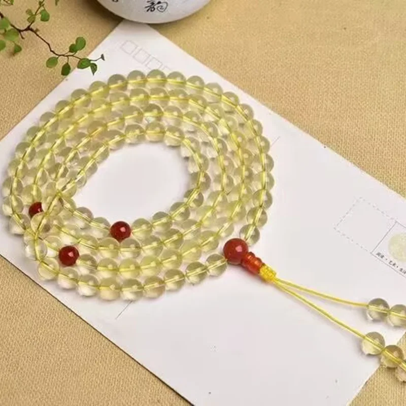 

New Arrival Men's and Women's 108 Lemon Yellow Round Buddhist Beads Bracelet Ethnic Style
