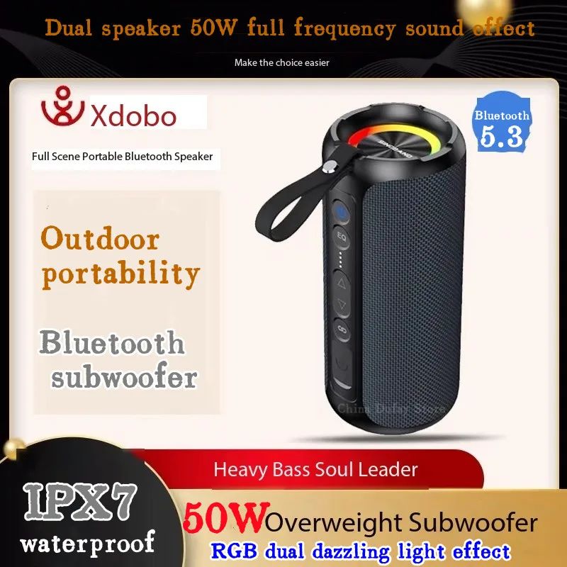 XDOBO NEW Portable Waterproof Bluetooth Speaker with 50W  High-power 3D Stereo Surround 5200mAh Hi Fi Outdoor Cycling Subwoofer