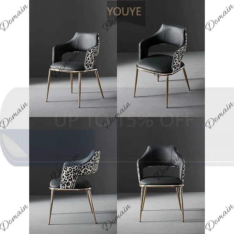 YT Italian Light Luxury Dining Chair Designer Leopard Print Armchair High-End Stone Island Table Chair Vanity Chair