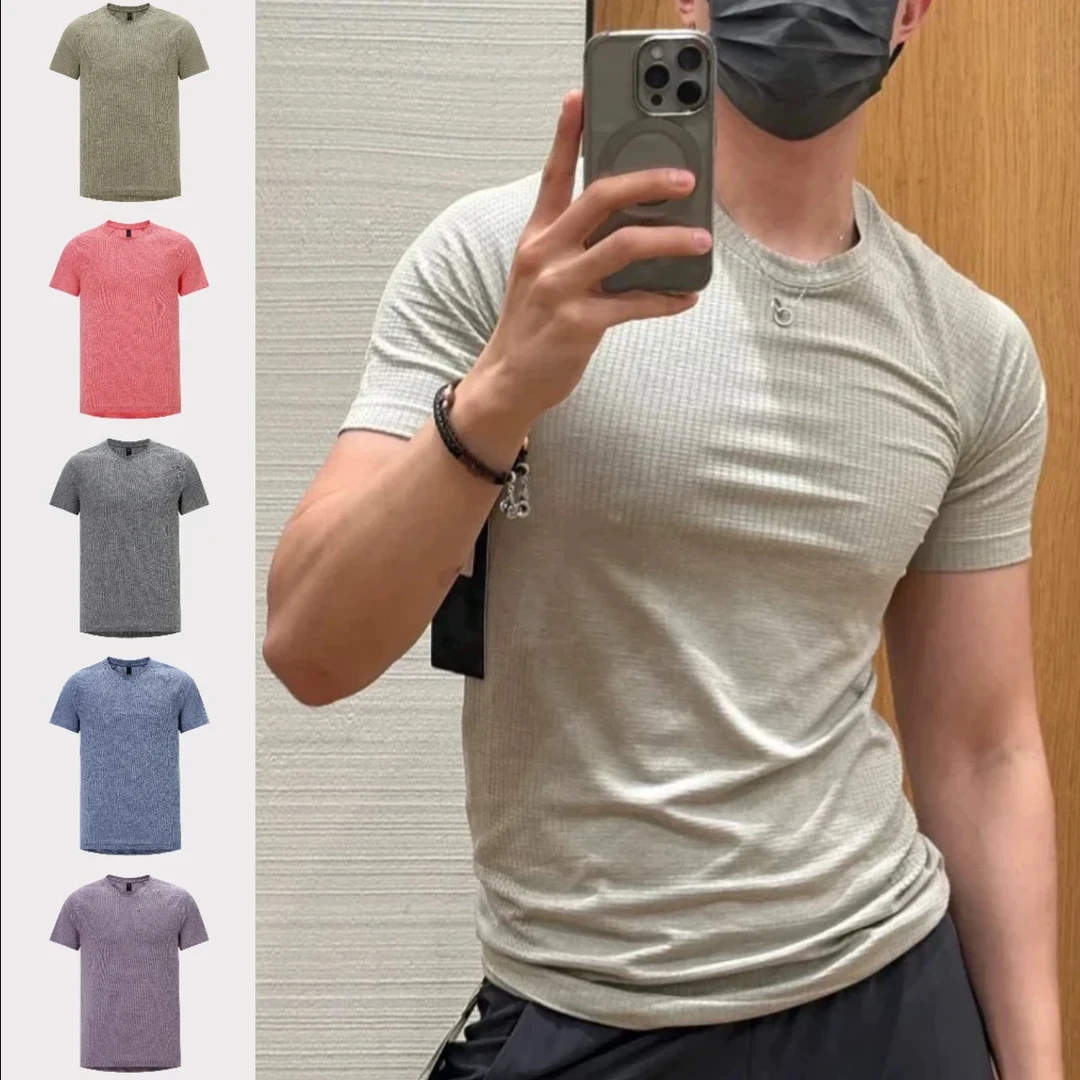 تي شيرت رجالي للجري واللياقة البدنية بأكمام قصيرة، حرفية سلسة للاستخدام الخارجي، سريع الجفاف، مرن، LU Home ip Stand ... #4