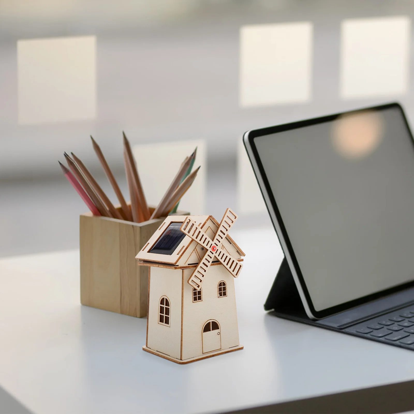 Moulin à vent en bois à énergie solaire, modèle de maison, Kit d'artisanat indachable inachevé, jouet scientifique, décor de bureau