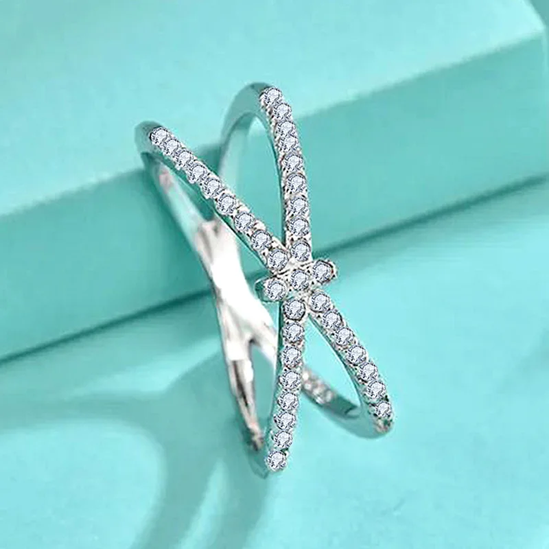 18K Gold Bow Ring Moissanite PT950 Ladies Cross Line Ring Internet celebrity Closed Index Finger Ring Jewelry