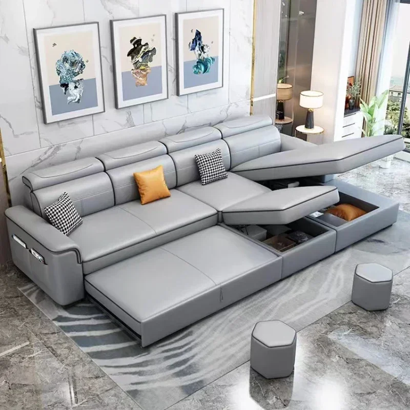 Simple Modern Technology Fabrics Sofa Bed Small Apartment Living Room Multi-Functional Sofa Bed Corner Storage 2023 New