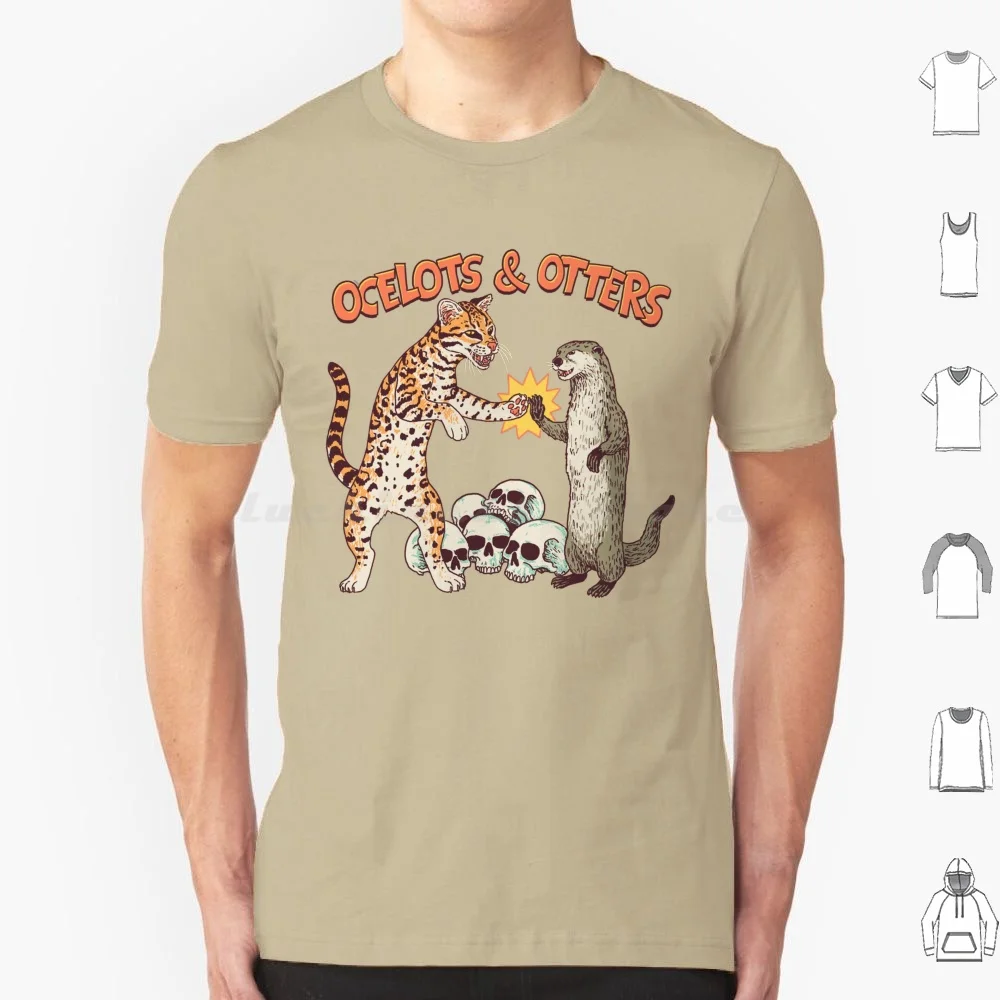 Ocelots & Otters T Shirt Men Women Kids 6Xl Ocelot Cat Cats Bite Otter Animals Wild Nature Attack Skulls Fierce Feral 80S Retro