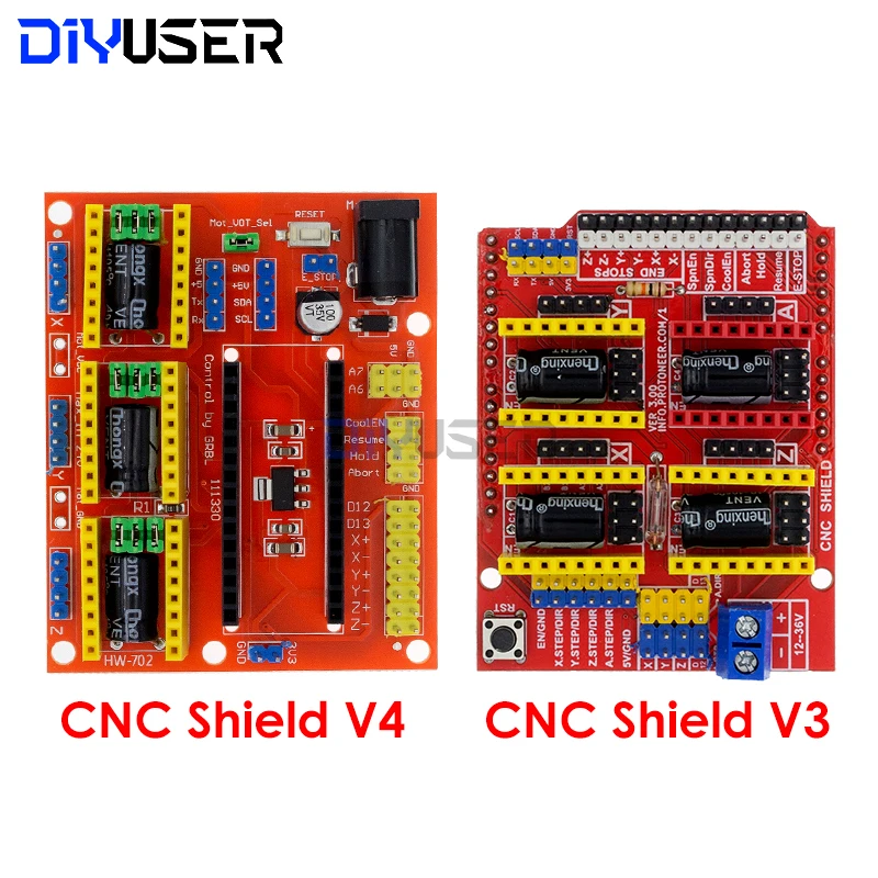 DIYUSER CNC Shield V3/CNC Shield V4, Máquina de Grabado/Impresora 3D, Placa de Expansión de Controlador A4988 para Kit de Bricolaje