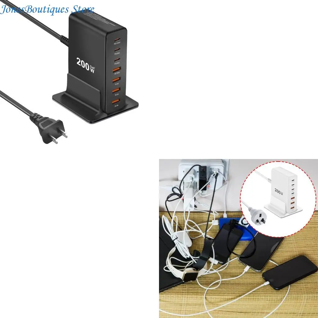

Зарядная станция мощностью 200 Вт. USB-адаптер для зарядки. 7-портовый зарядный блок-концентратор W8KE.