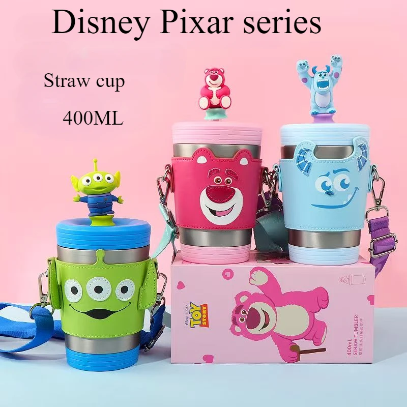 

MINISO Disney Pixar Series Соломенная стальная чашка Изолированная чашка 400 мл Милый клубничный медведь Портативная дорожная чашка
