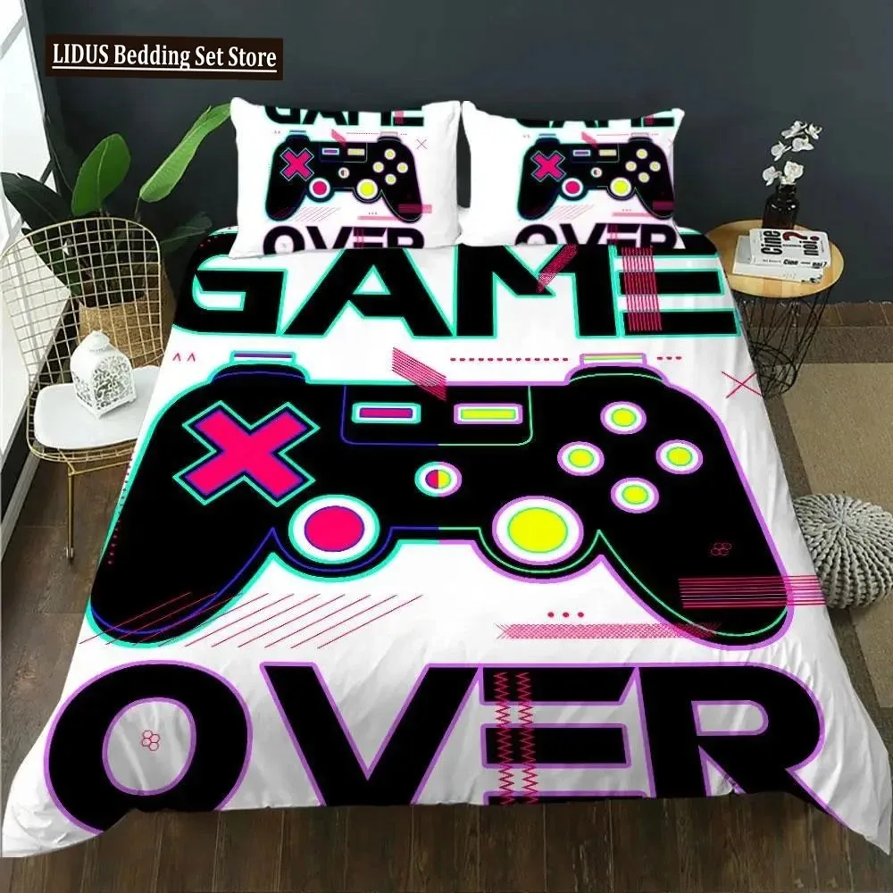 Gamepad Duvet Cover Set Juvenile Hand Skeleton Gamepad Twin Bedding Set Teens Boys Skull Gamer Queen Size Polyester Quilt Cover