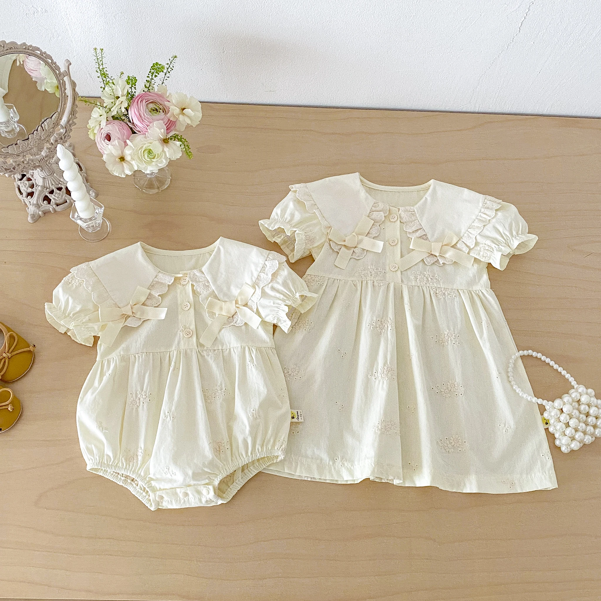 Sommerliches, stilvolles, mädchenhaftes, schleifenförmiges Babykleid für Mädchen, süßes Prinzessinnenkleid im koreanischen Stil für Kinder – Detail 1