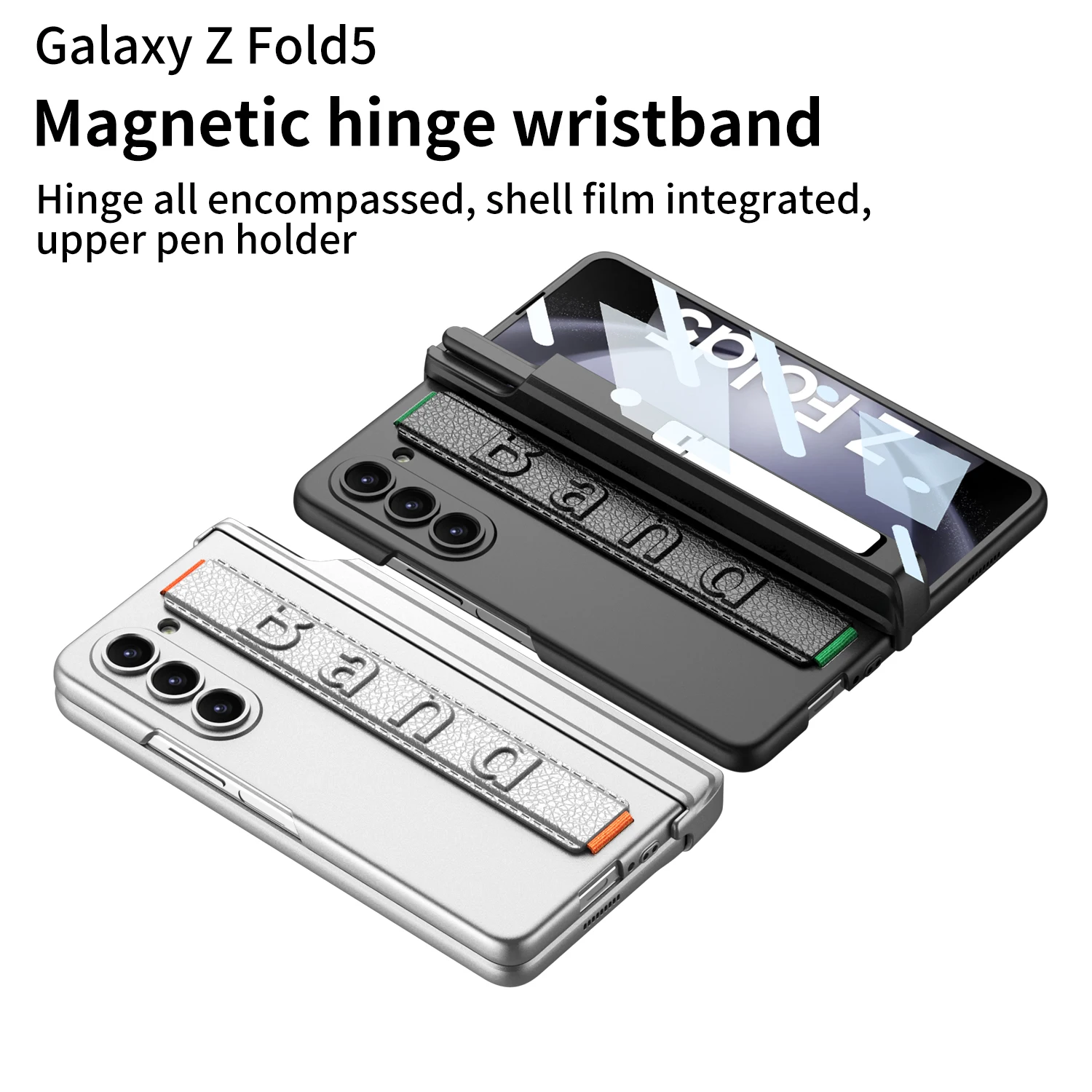 Original Case For Samsung Galaxy Z Fold 5 4 5G Case Magnetic Hinge Pen Holder Wrist Band Screen Glass Cover For Galaxy Z Fold5 4