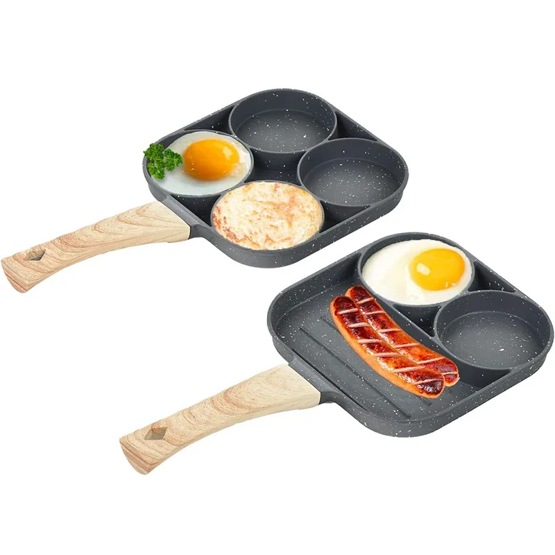 LMETJMA Pancake Egg Frying Pan 4 Cups Omelet Poached Egg Breakfast with for JT888 Pan Sticking Non Divided Handle Coating