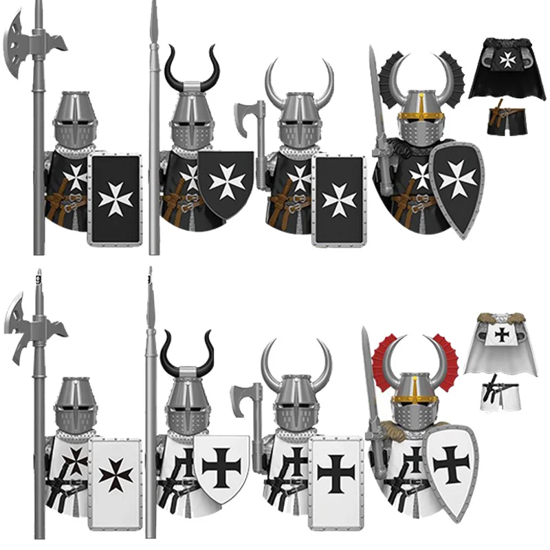 Medieval Ancient Crusaders Heavy Armored Templar Knights Combat Weaponry Equipment Model Building Blocks Childrens Assembly Toys