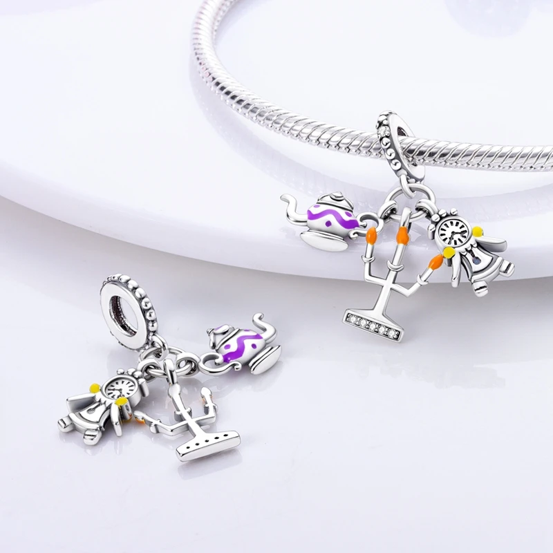 

925 Sterling Silver Charms Bead CZ Zircon Beauty and Beast Combination Dangle Fit Original Bracelet DIY Women Jewelry