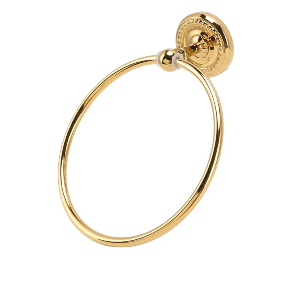 Copper Towel Ring Golden Round Towel Rack Glossy Hand Feel Wall Mounted Round Towel Holder Bathroom Kitchen Toilet Washroom