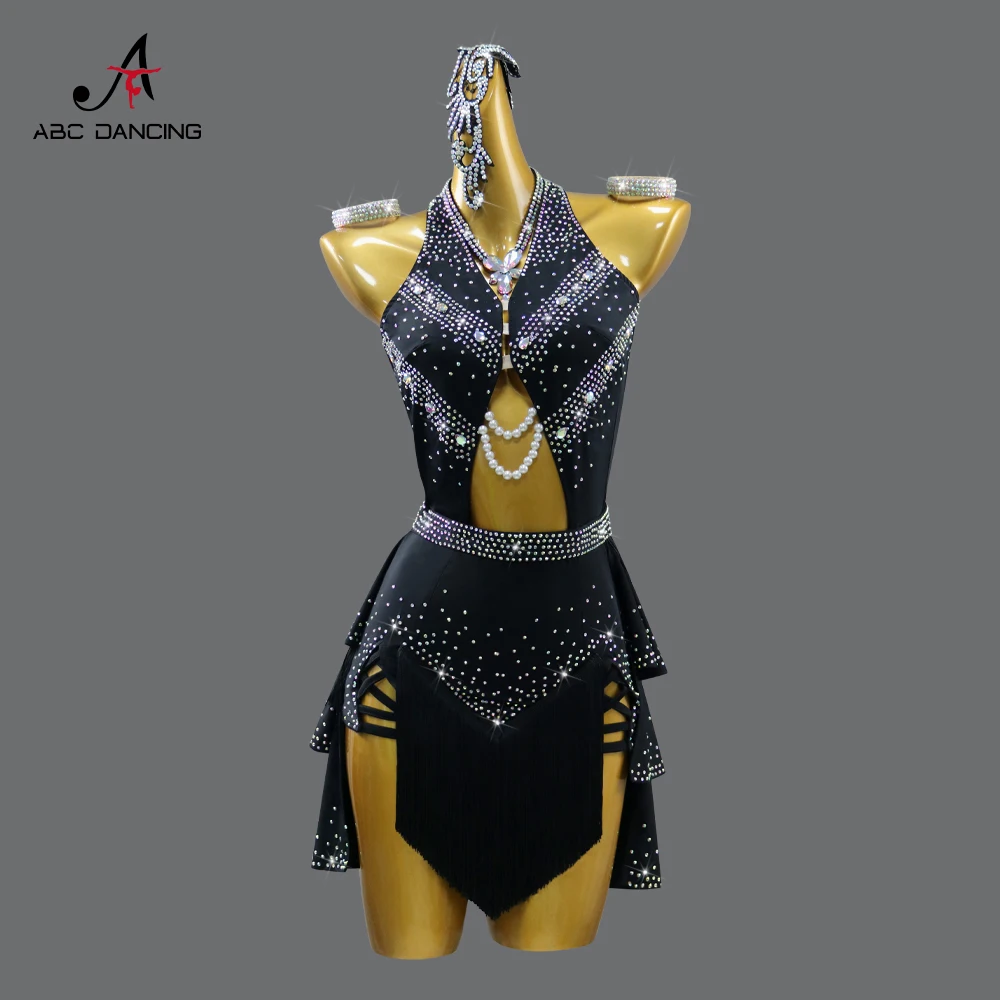 Robe de danse latine pour jeunes filles, ensembles de costumes de bal, vêtements de scène courts américains pour femmes, tenue de soirée de sport, 2025