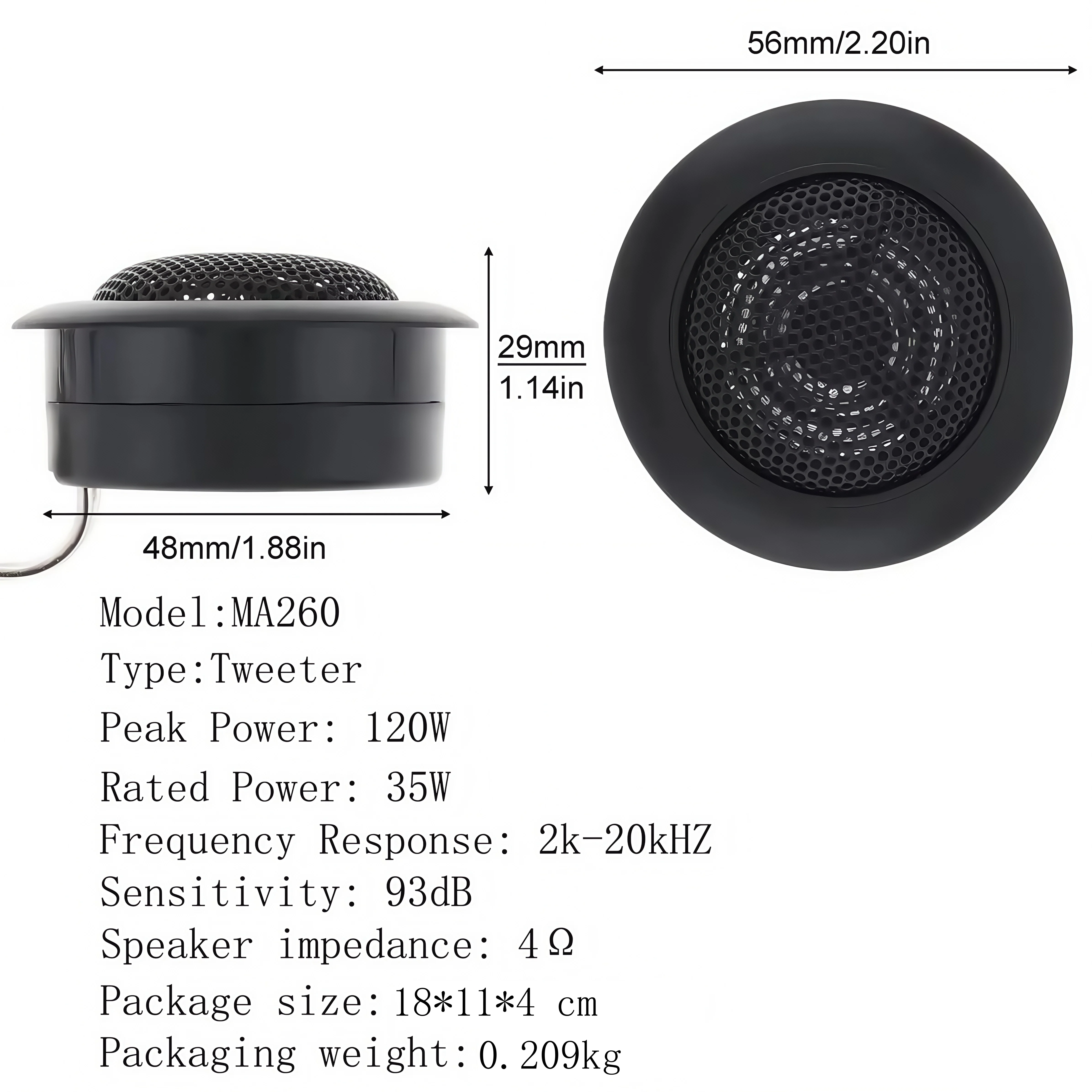 1 Pair 12V MAX 120W Car Universal Tweeter Speakers RMS 35W High-power Automotive Audio System Tweeter Modification Speaker
