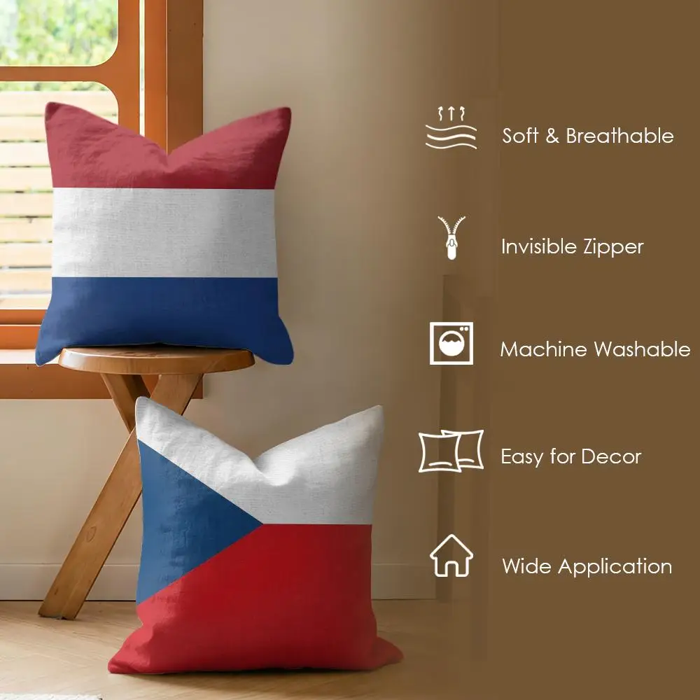 European National Flags Cushion Cover Natural Linen Organic Fabric Double-Sided Printing Breathable Perfect Gift For Decor