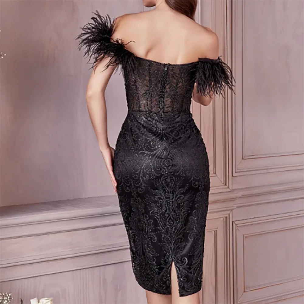 Elegante fora do ombro lantejoulas miçangas penas em linha reta formal vestidos de noite festa de aniversário vestidos de baile personalizado