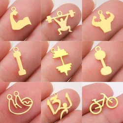 EUEAVAN 5pcs Strong Muscle Men Dumbbell Stainless Steel Charms Fitness Equipment Barbell Biceps Pendant Necklace Jewelry Making