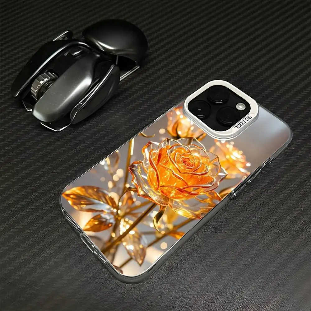 حافظة هاتف جميلة فاخرة باللون الذهبي الوردي لهواتف iPhone 16,15,14,13,12,11,Mini,Pro,MAX غطاء أبيض غير لامع مقاوم للصدمات