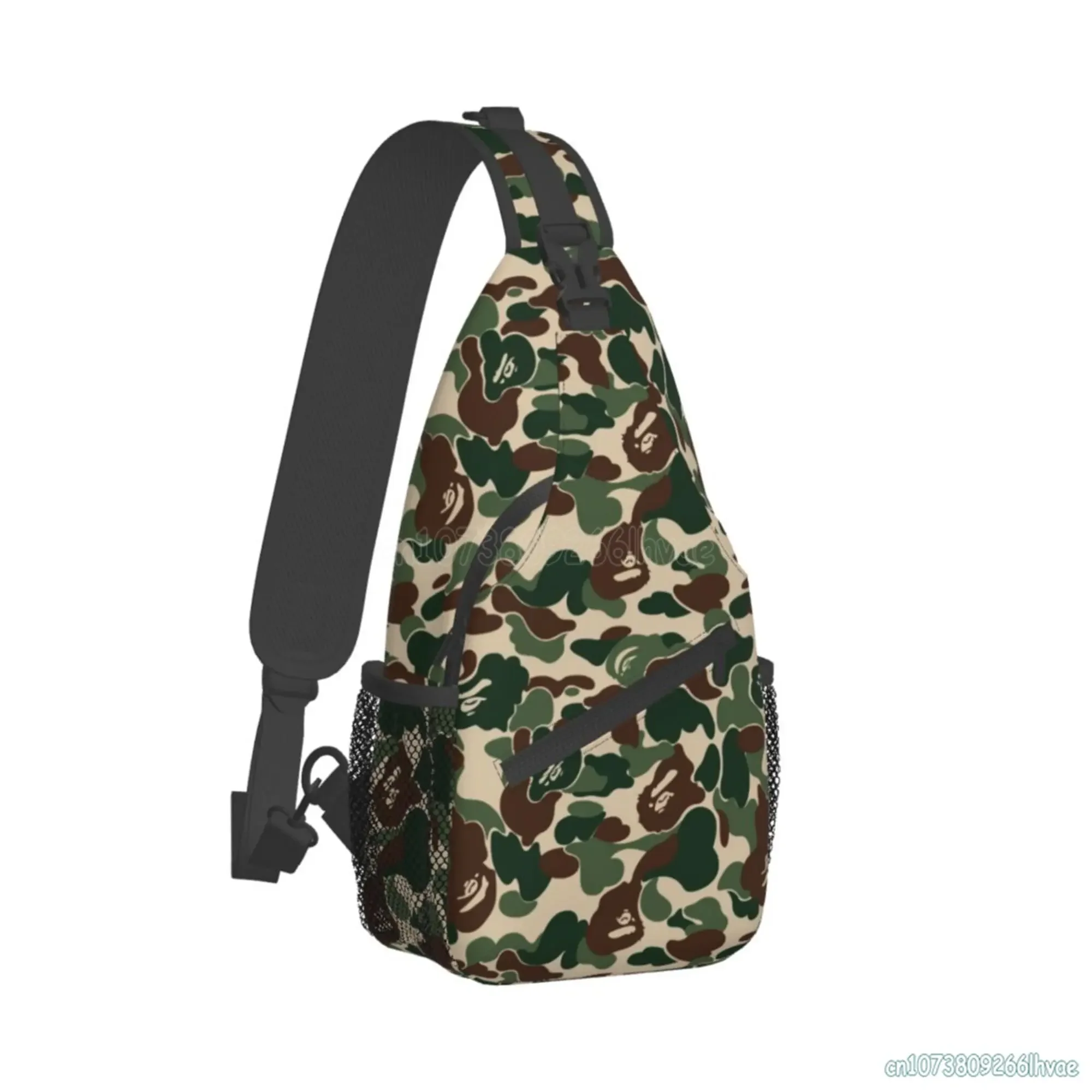 Military Green Camo Print Sling Backpack Unisex Soft Chest Bags Crossbody Daypack for Travel Hiking Camping Casual Shoulder Bag