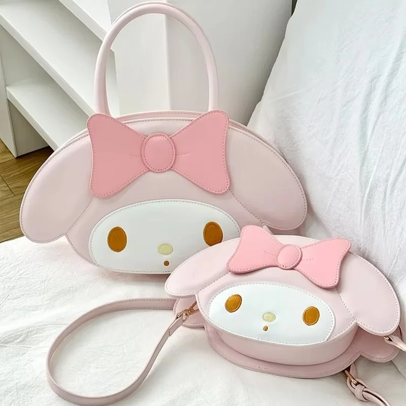 Sanrio Melody Cinnamoroll Hellokitty Pu Bag Cute Cartoon Girl Heart Face  Handheld Diagonal Span Large Capacity Storage Students