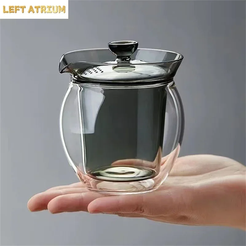 180ML Anti Scalding Double Wall High Borosilicate Glass Gaiwan Heat-resistant Kungfu Tea Set Brewing Green Tea Hand Holding Pot